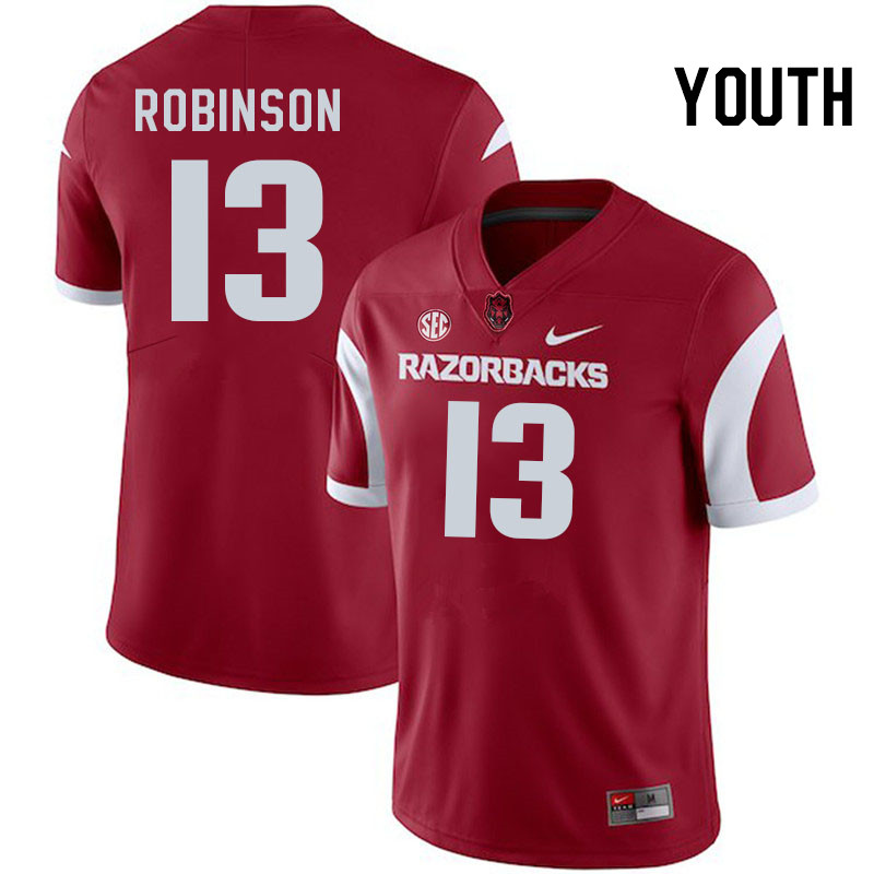 Youth #13 Marquise Robinson Arkansas Razorbacks College Football Jerseys Stitched-Cardinal